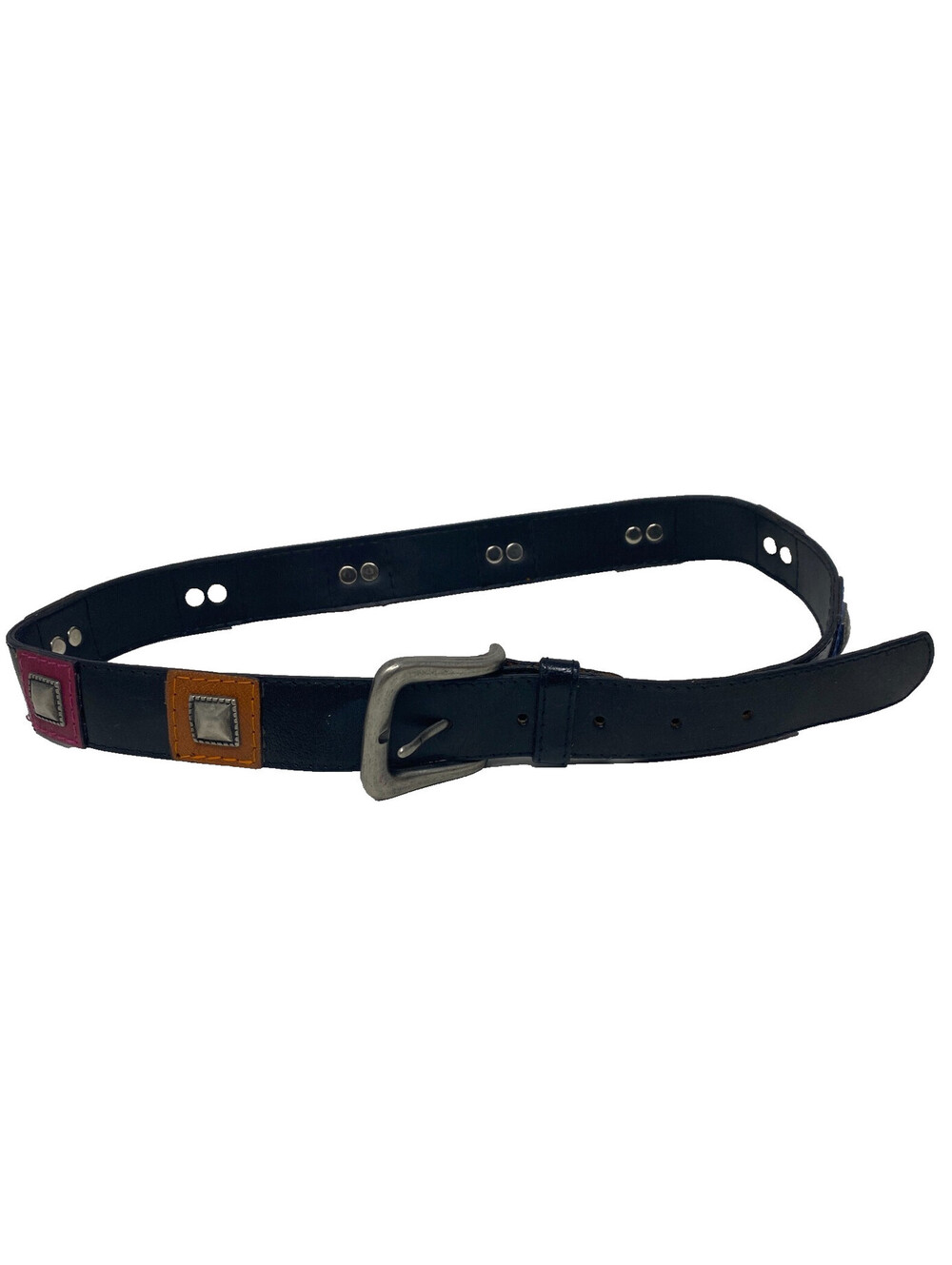 Liz Claiborne Vintage 90s Black Leather Color Block Studded Belt Womens Large